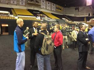 Milwaukee Panthers men's head basketball coach Rob Jeter and I along with other media members at 2014 Panther Media Day. 