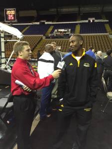 Milwaukee Panthers men’s basketball guard Justin Jordan and I at 2014 Panther Media Day.